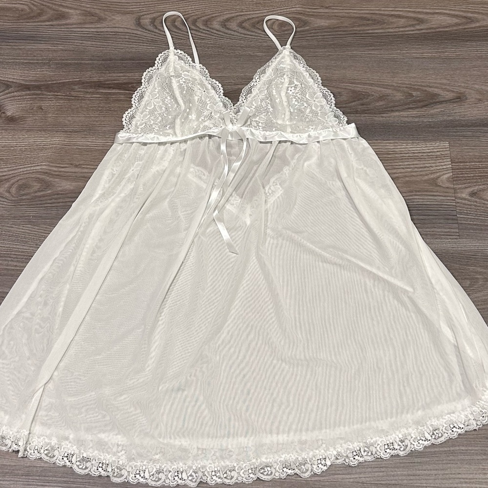 4for$30 Lingerie Sale! Details below! White Lace Chemise with A Line Silhouette